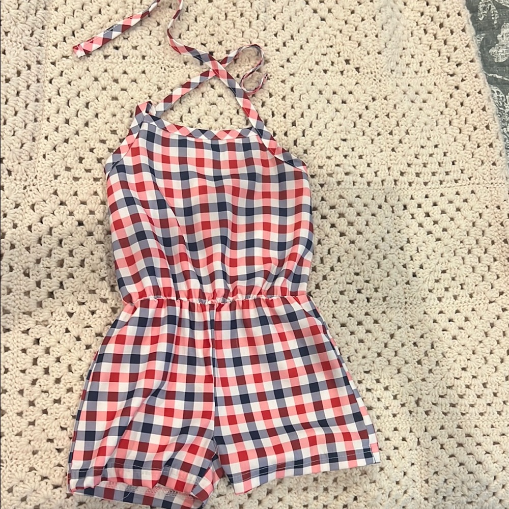 Kids Checkered Romper - Red, Blue, White